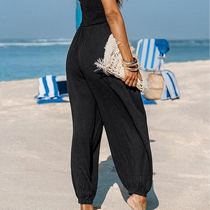 V-neck backless loose-fitting jumpsuit