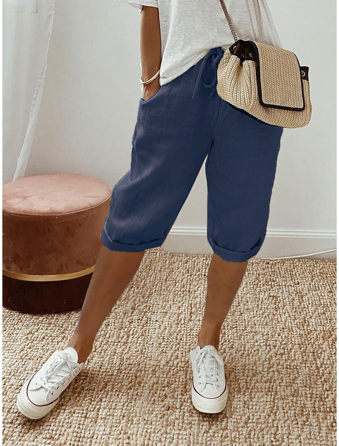 Cotton Linen Cropped Pants