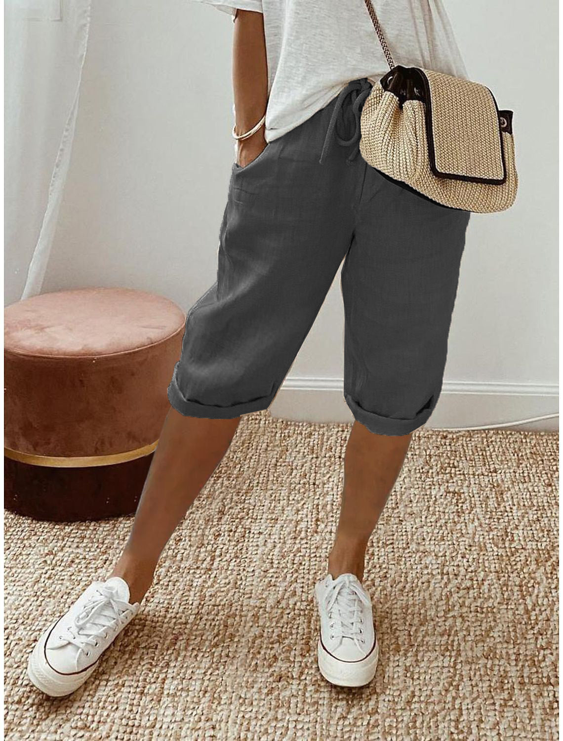 Cotton Linen Cropped Pants