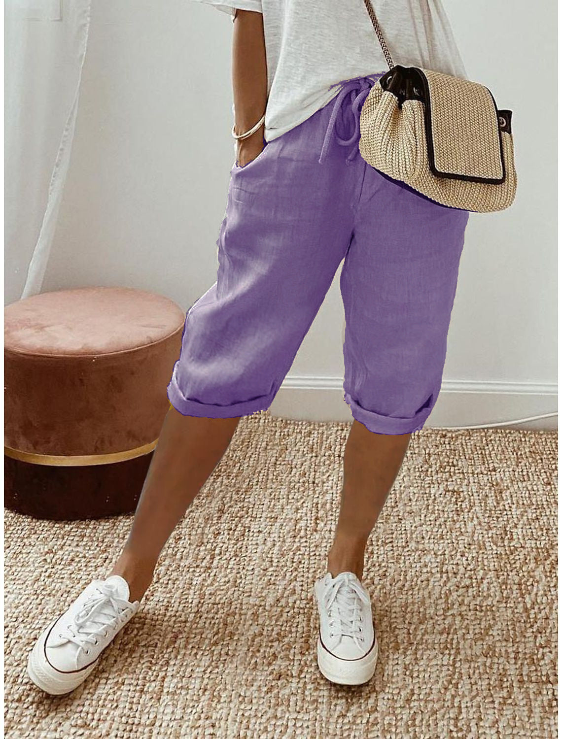 Cotton Linen Cropped Pants