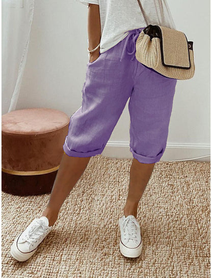 Cotton Linen Cropped Pants