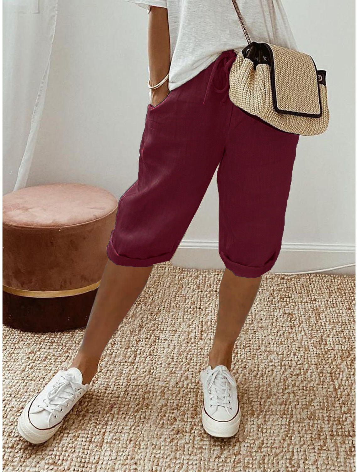 Cotton Linen Cropped Pants