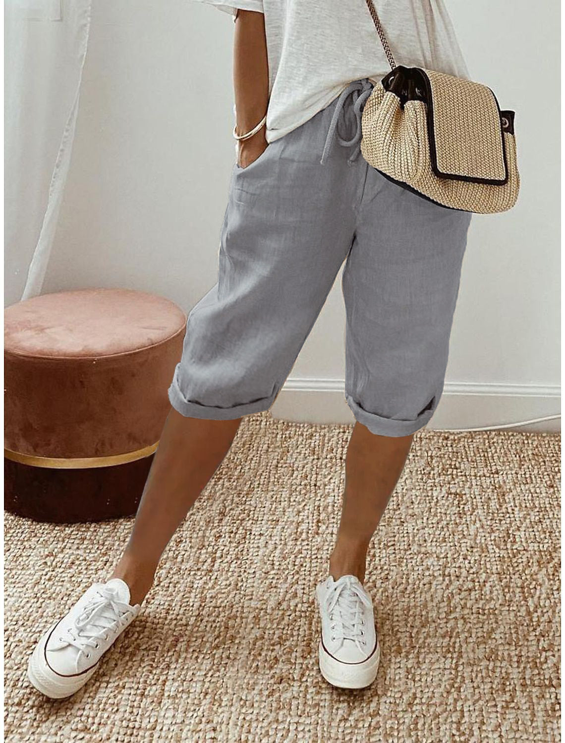 Cotton Linen Cropped Pants