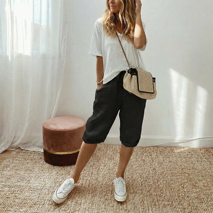 Cotton Linen Cropped Pants