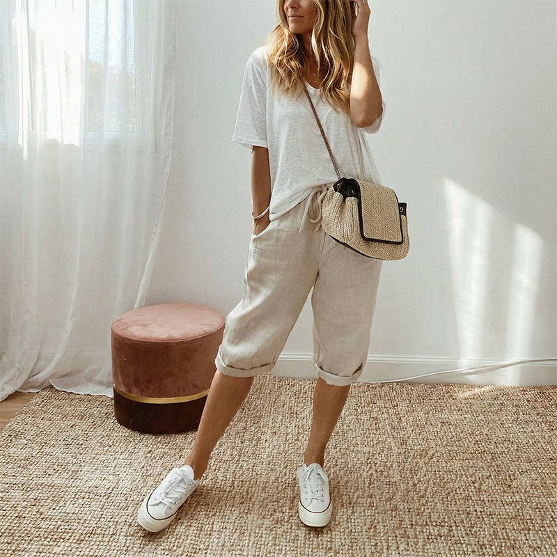 Cotton Linen Cropped Pants