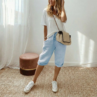 Cotton Linen Cropped Pants