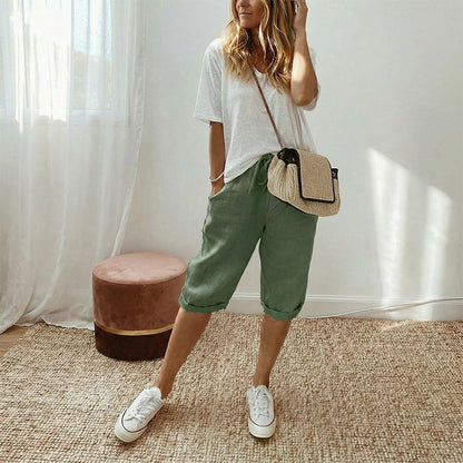 Cotton Linen Cropped Pants